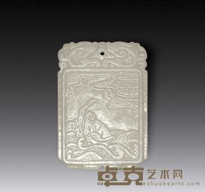 清 白玉神人乘槎纹牌 长4.8cm